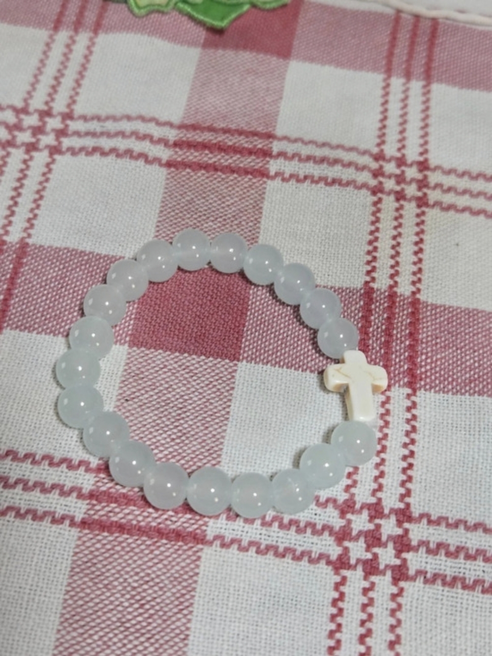Light Blue Glass Beaded Cross Charm Bracelet